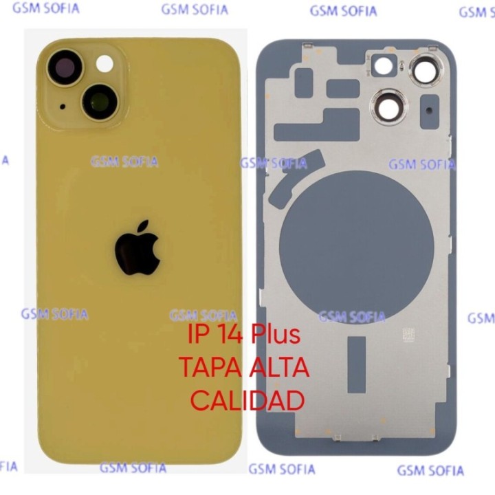 TAPA TRASERA ALTA CALIDAD CON SOPORTE Y LENTE DE CAMARA PARA IPHONE 14 Plus - AMARILLO