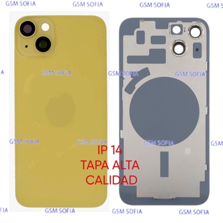 TAPA TRASERA ALTA CALIDAD CON SOPORTE Y LENTE DE CAMARA PARA IPHONE 14 - AMARILLO