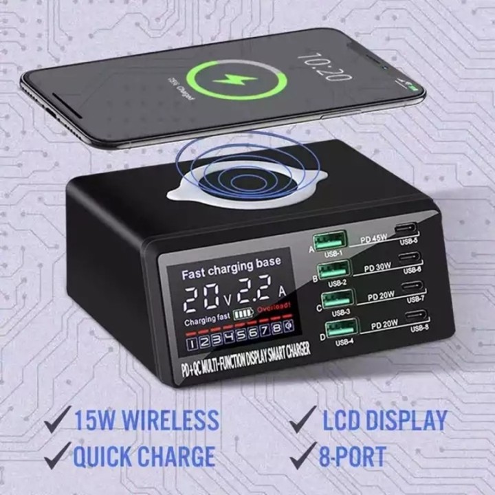 Cargador Multibles puertos inteligente Mega idea PQW110 pantalla Digital USB