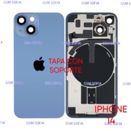 TAPA TRASERA ALTA CALIDAD CON SOPORTE Y LENTE DE CAMARA PARA IPHONE 14 - AZUL