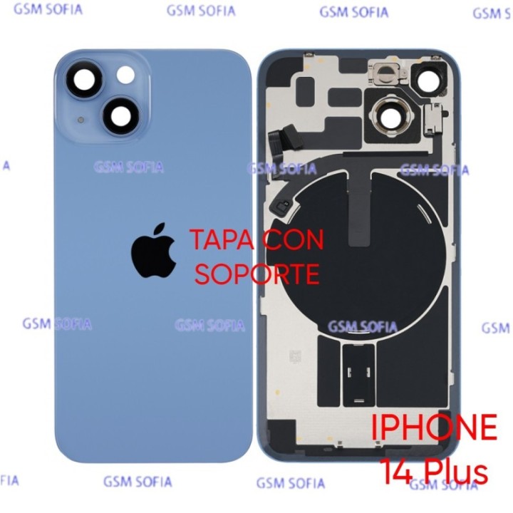 TAPA TRASERA ALTA CALIDAD CON SOPORTE Y LENTE DE CAMARA PARA IPHONE 14 PLUS - AZUL