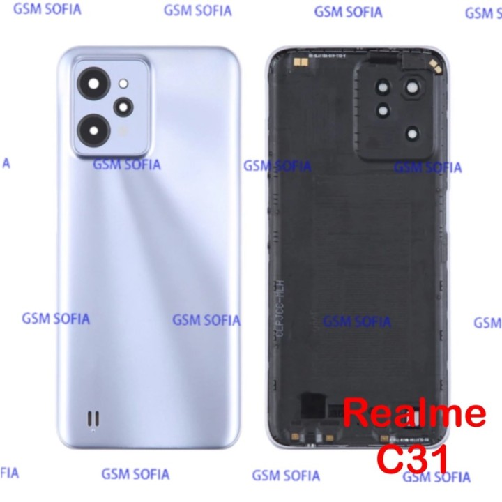 Tapa / Carcasa trasera Con lente y pulsador de Botones Para Realme c31- Plata