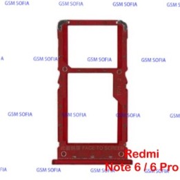 Bandeja SIM + SIM/SD Para Xiaomi Redmi Note 6 / Redmi Note 6 Pro - Rojo