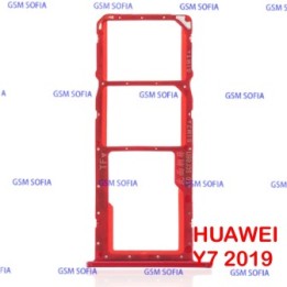 Bandeja SIM + SIM + SD Para Huawei Y7 2019 - Rojo